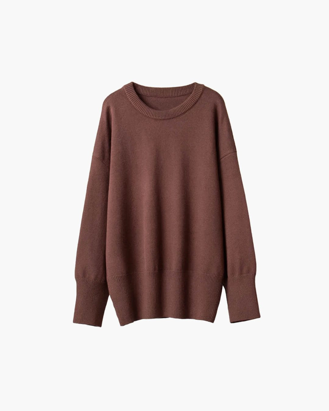 Oversized Crew-Neck Ribbed Jumper - Brown