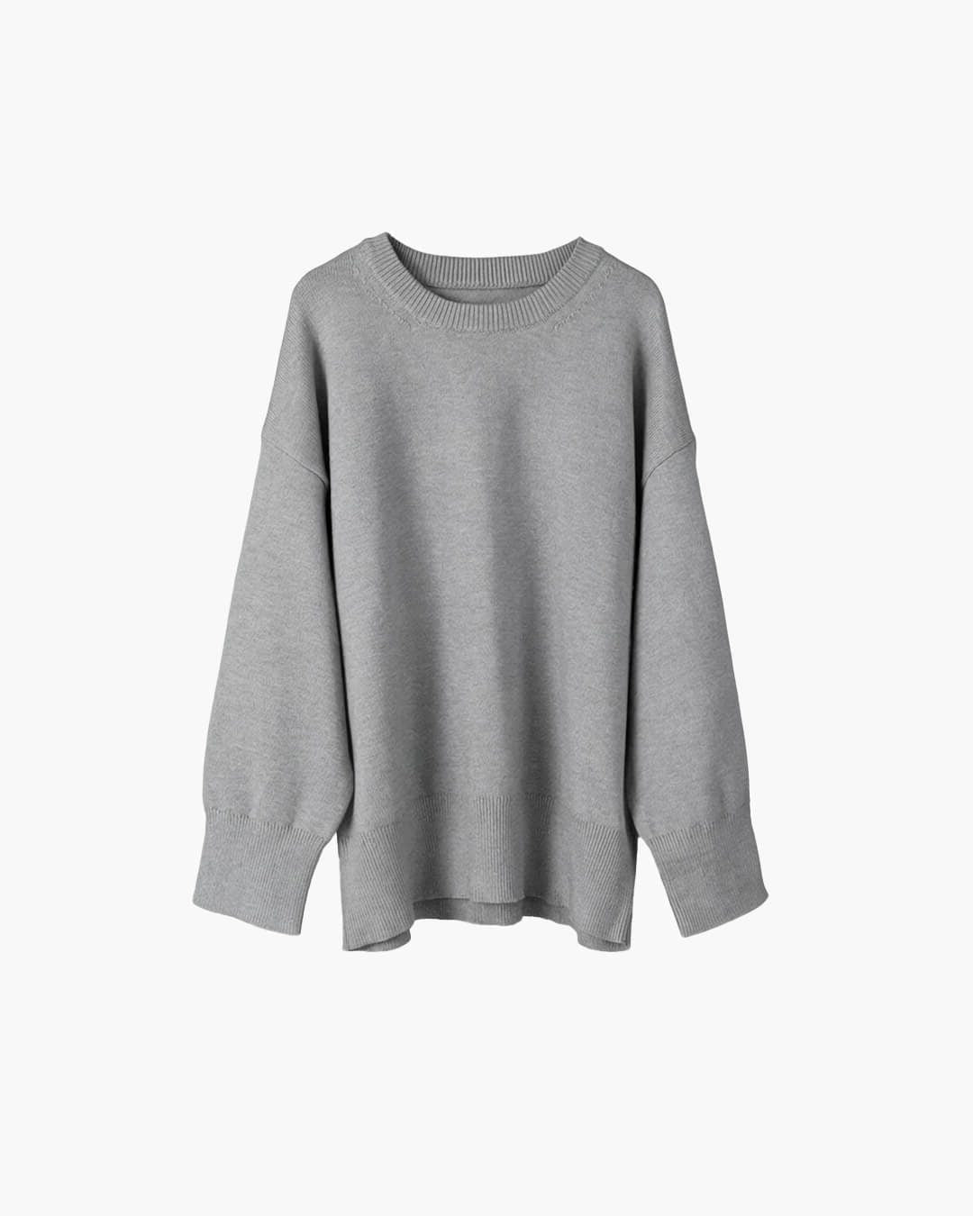Oversized Crew-Neck Ribbed Jumper - Grey