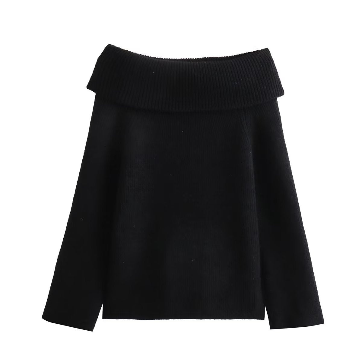 Off-Shoulder Jumper with Foldover Neckline - Black