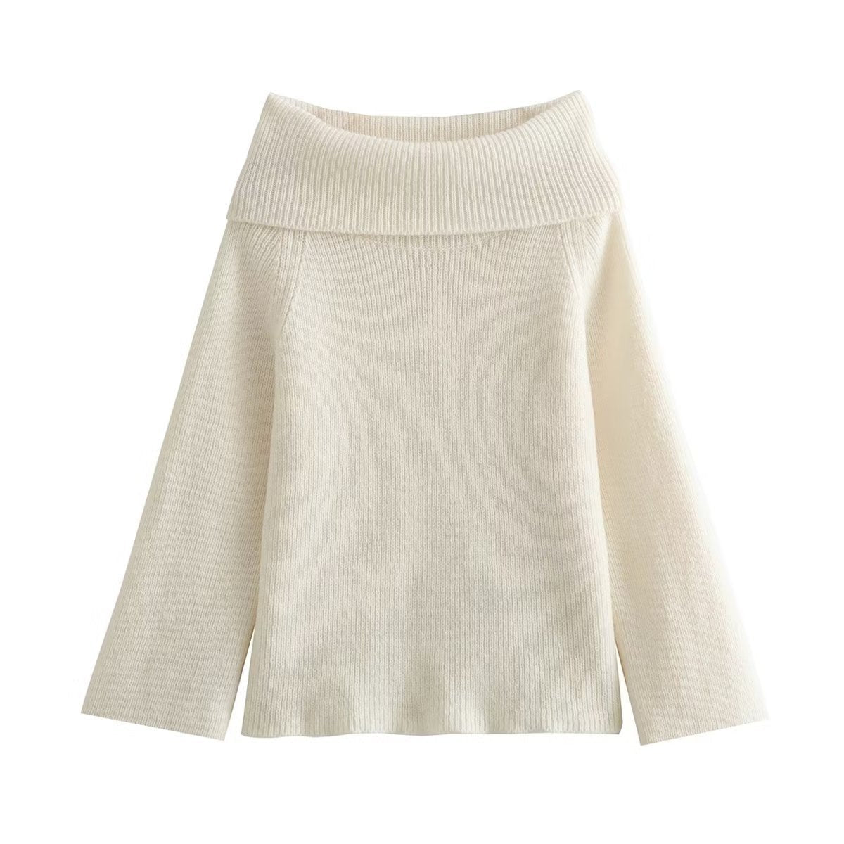 Off-Shoulder Jumper with Foldover Neckline - White