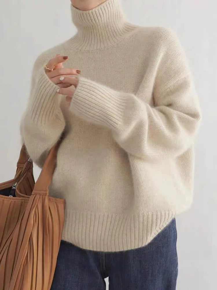 Kaschmirpullover mit Rollkragen und lockerem Schnitt für Damen