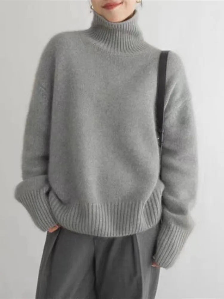 Kaschmirpullover mit Rollkragen und lockerem Schnitt für Damen