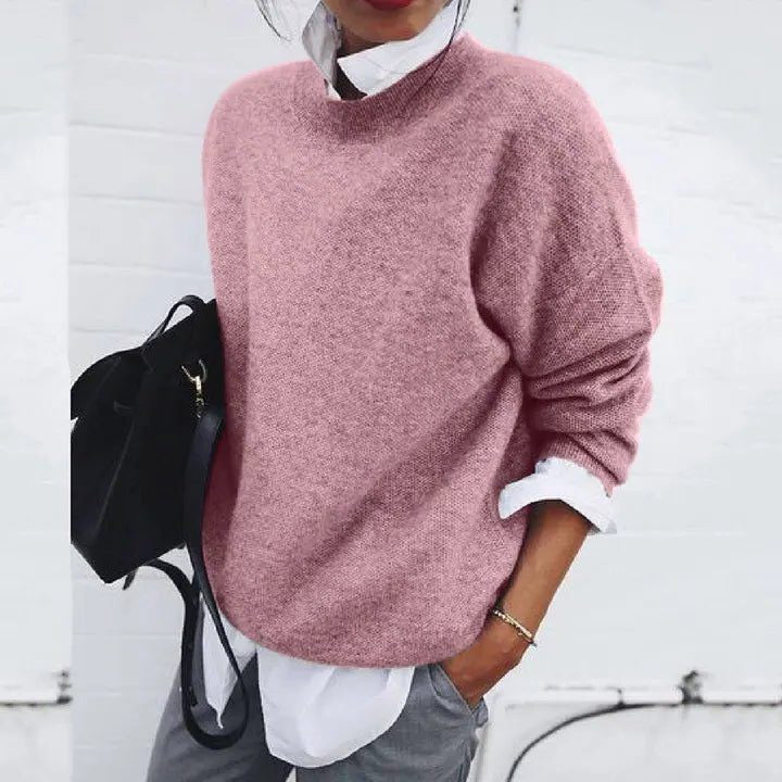 Kaschmirpullover mit Strickstruktur und Rundhals für Damen - Rosa