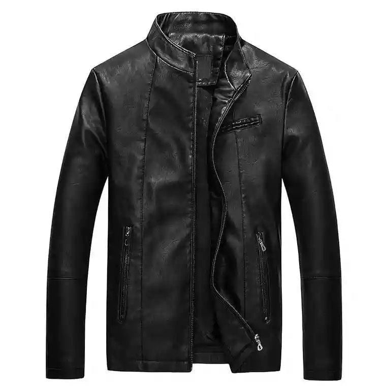 Kunstlederjacke mit Stehkragen im Bikerstil für Herren