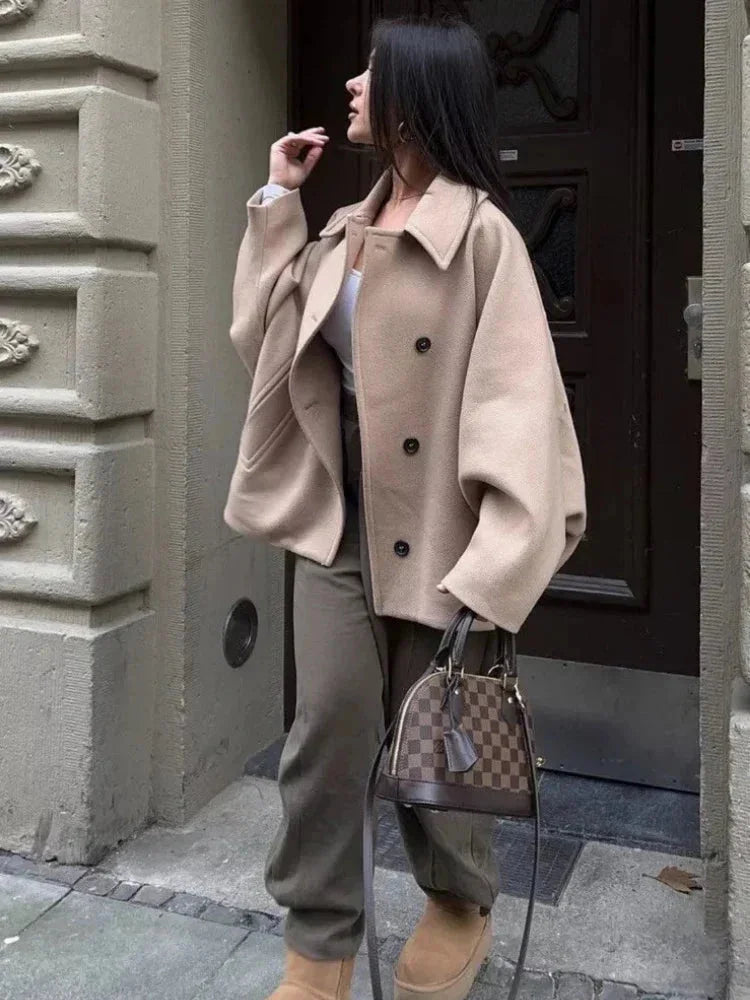 Kurzmantel mit Knöpfen und Oversize-Schnitt für Damen