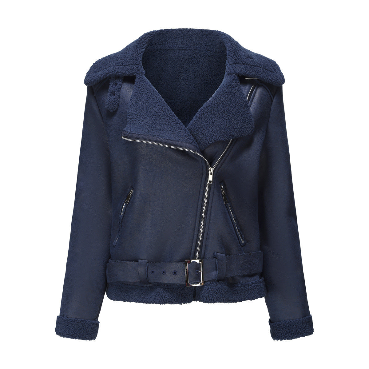 Lammfelljacke aus Imitat mit Gürtel und Teddyfutter für Damen