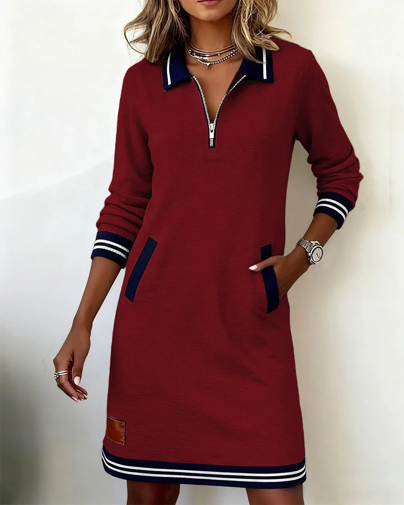 Langarm Kleid mit Kragen und Reißverschluss für Damen