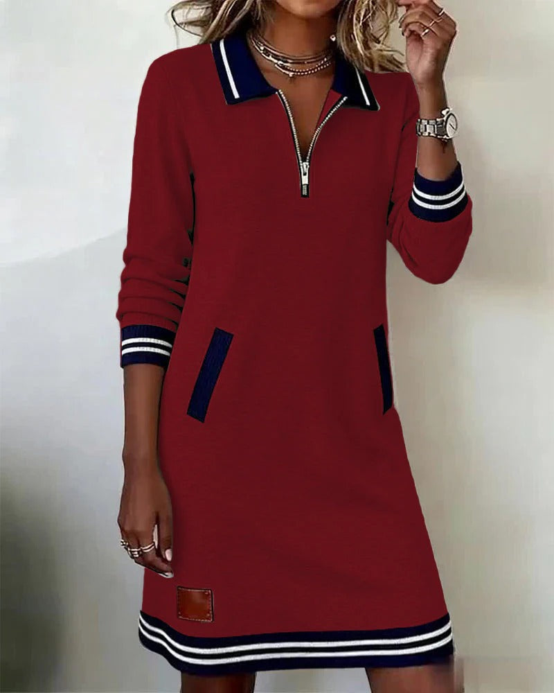Langarm Kleid mit Kragen und Reißverschluss für Damen
