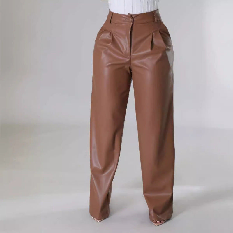 Lederhose aus Kunstleder mit Falten und Taschen für Damen