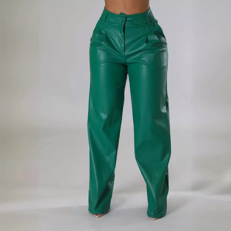 Lederhose aus Kunstleder mit Falten und Taschen für Damen
