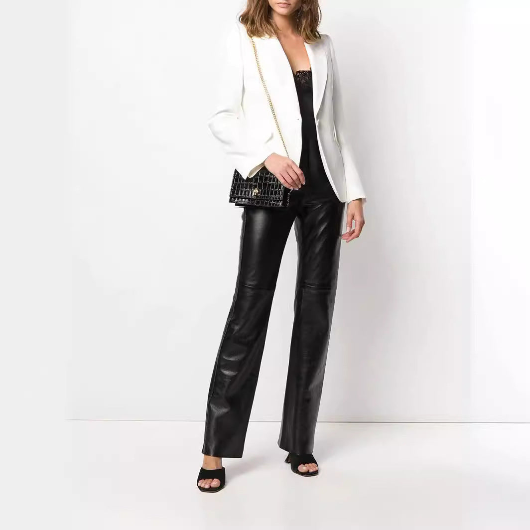 Lederhose aus Kunstleder mit hoher Taille und Bootcut für Damen