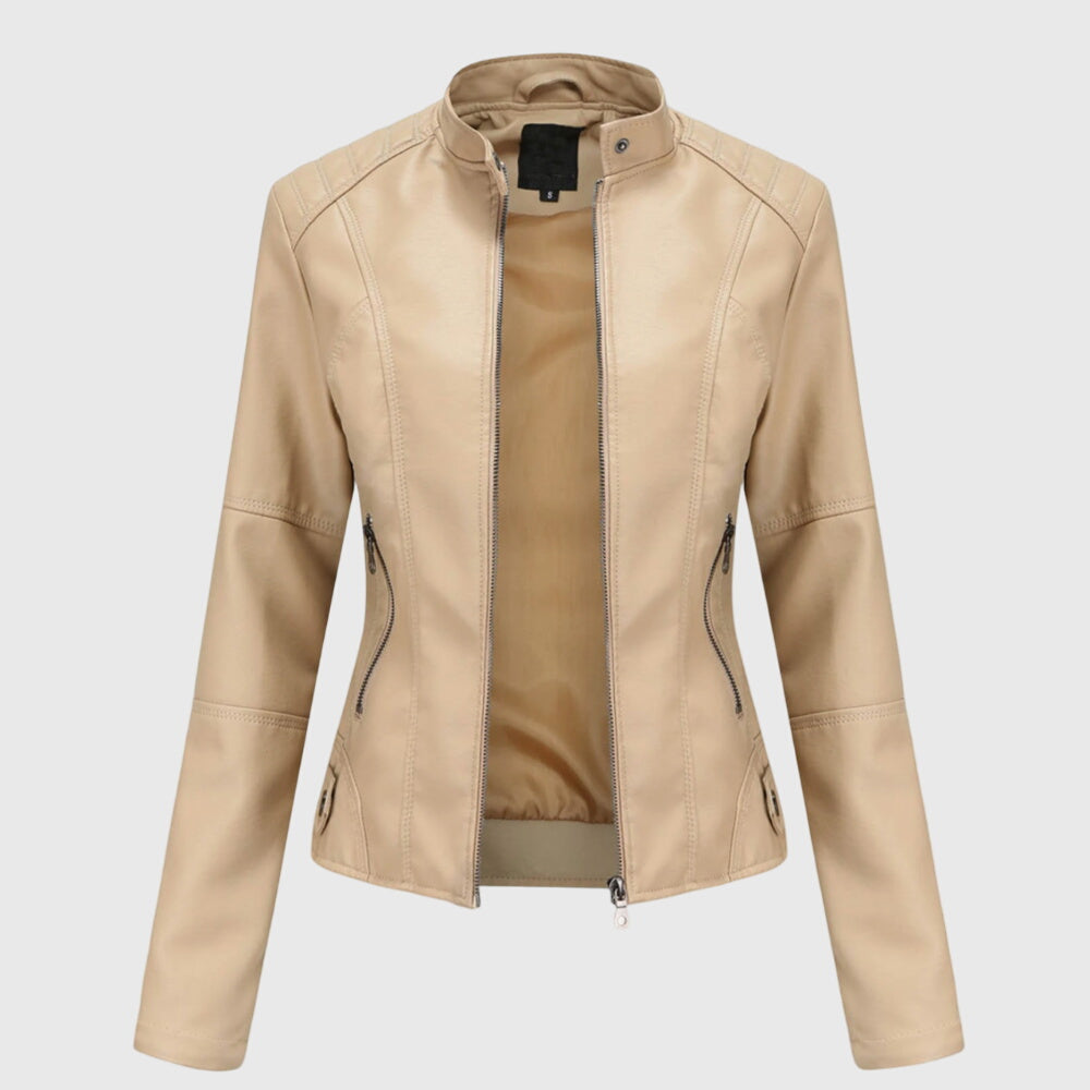Lederjacke mit figurbetontem Schnitt für Damen - Beige
