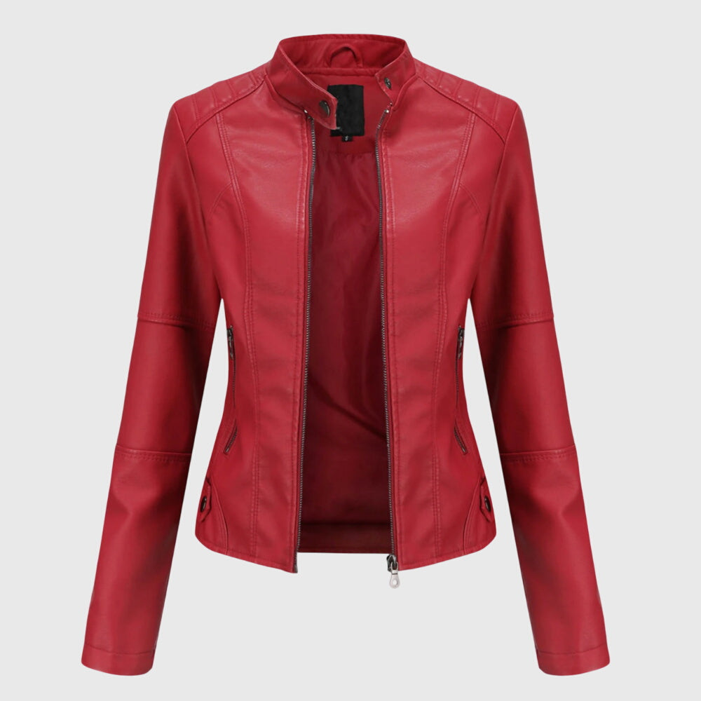 Lederjacke mit figurbetontem Schnitt für Damen - Rot