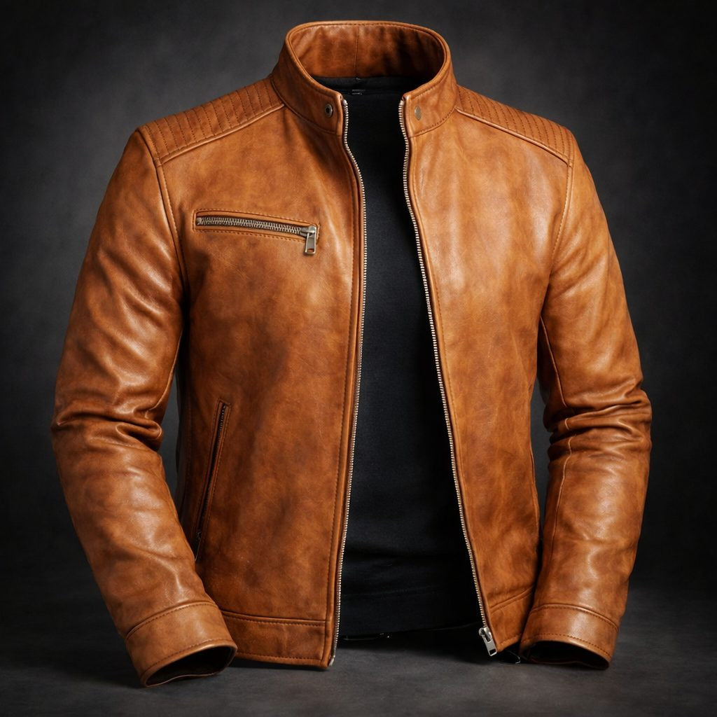 Lederjacke mit schmalem Schnitt und Brusttasche für Herren
