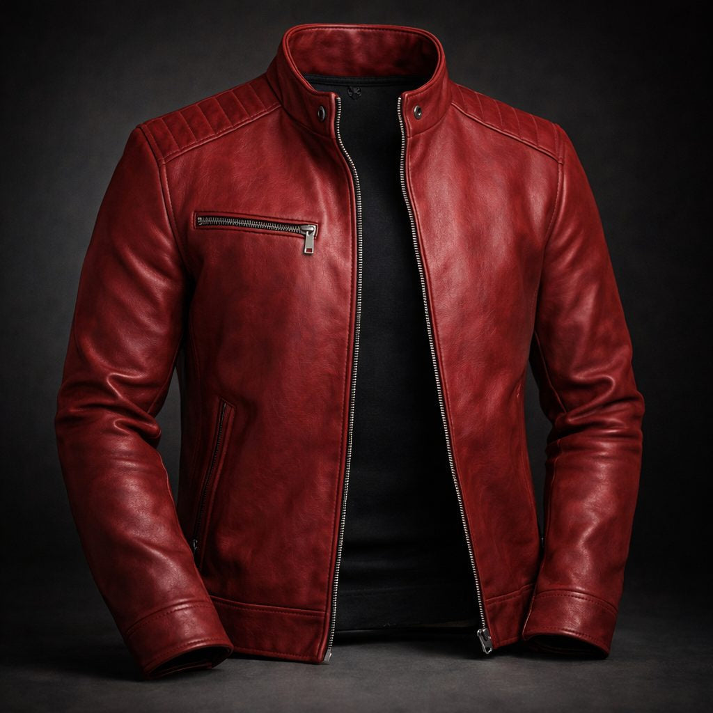 Lederjacke mit schmalem Schnitt und Brusttasche für Herren