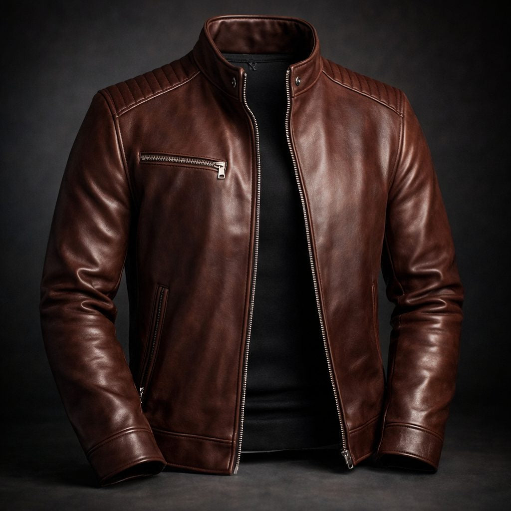 Lederjacke mit schmalem Schnitt und Brusttasche für Herren