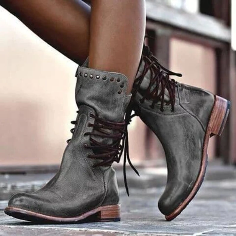 Lederstiefel mit Schnürung und klassischer Form für Damen