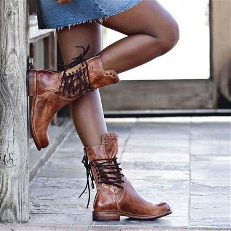 Lederstiefel mit Schnürung und klassischer Form für Damen