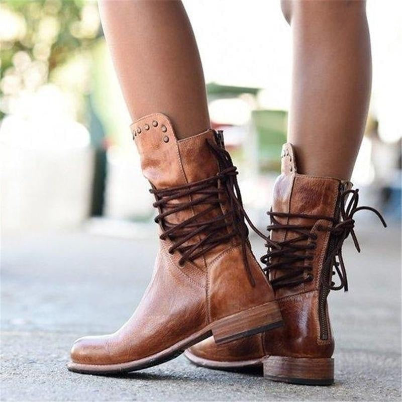 Lederstiefel mit Schnürung und klassischer Form für Damen