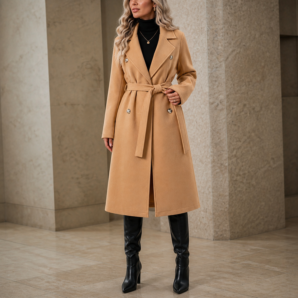 Mantel mit Bindegürtel und Zweireiherfront für Damen