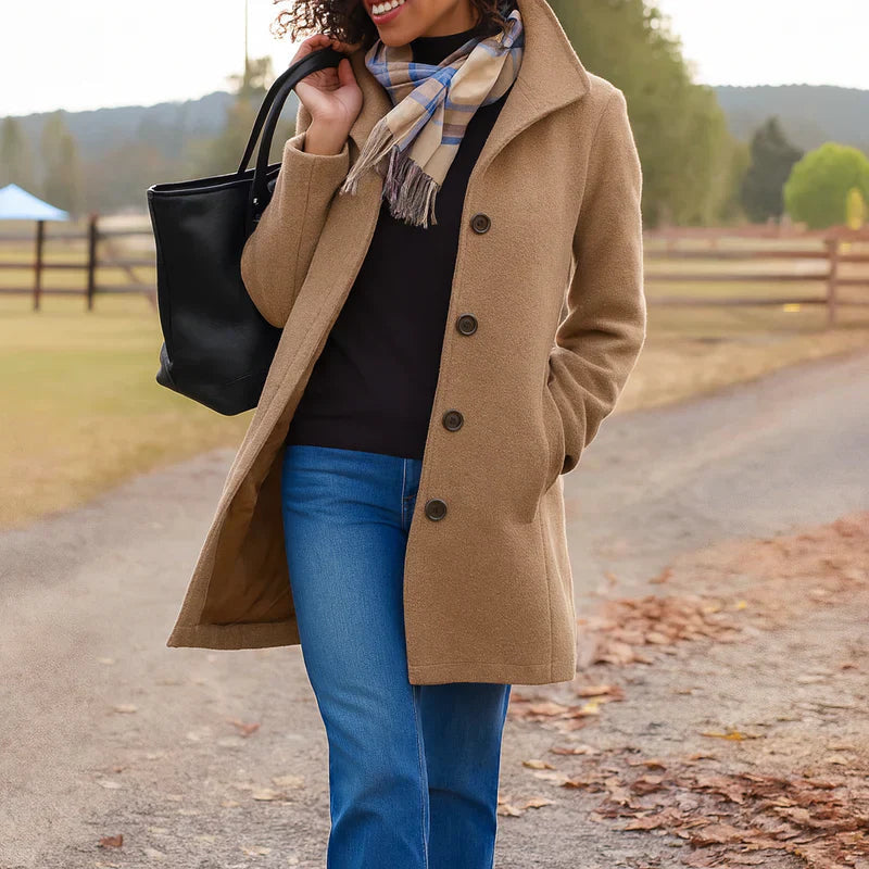 Mantel mit geradem Schnitt und Knopfleiste für Damen - Khaki