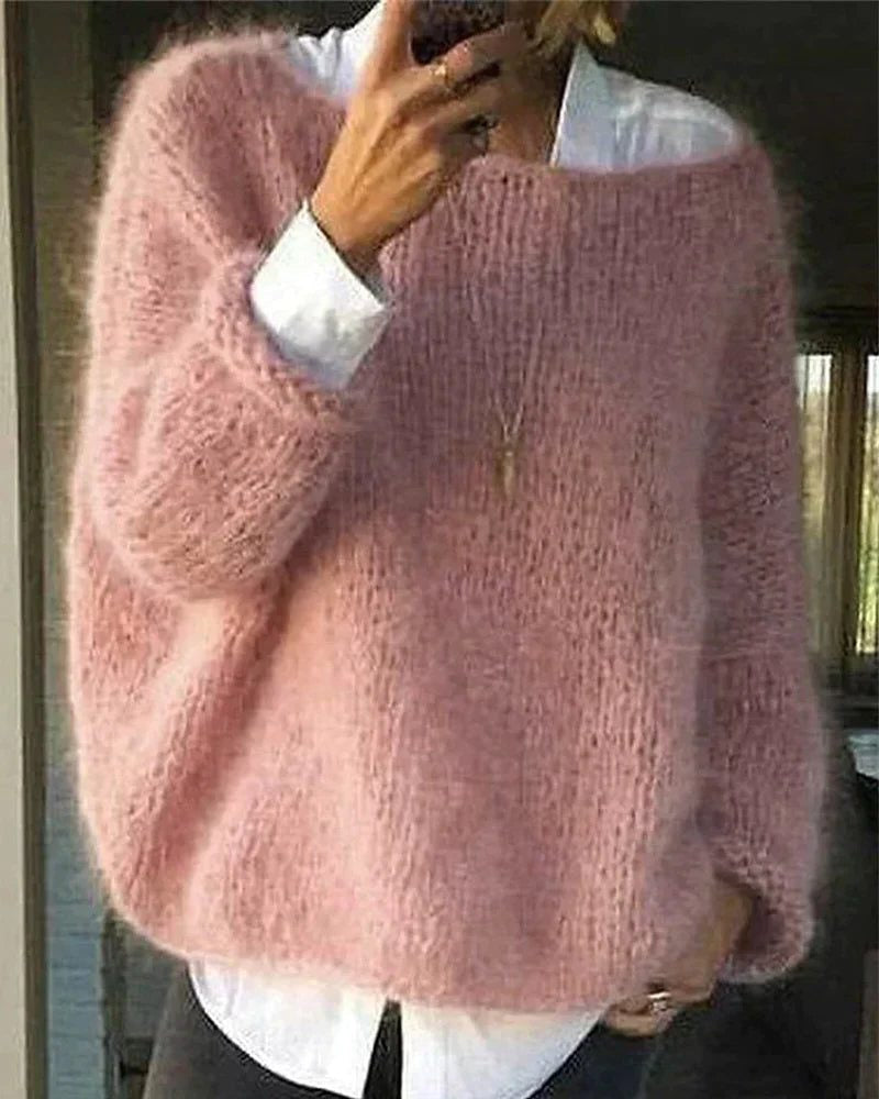 Mohair Pullover mit Rippstruktur und weitem Schnitt für Damen