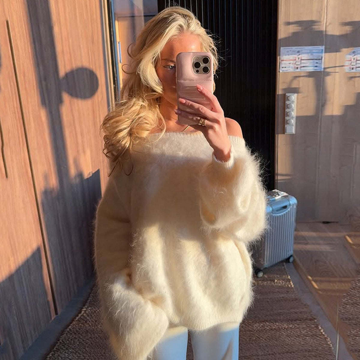 Mohair Pullover schulterfrei mit Ballonärmeln für Damen
