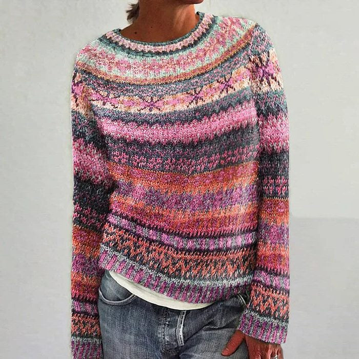 Norweger Pullover mit Rundhals und langen Ärmeln für Damen