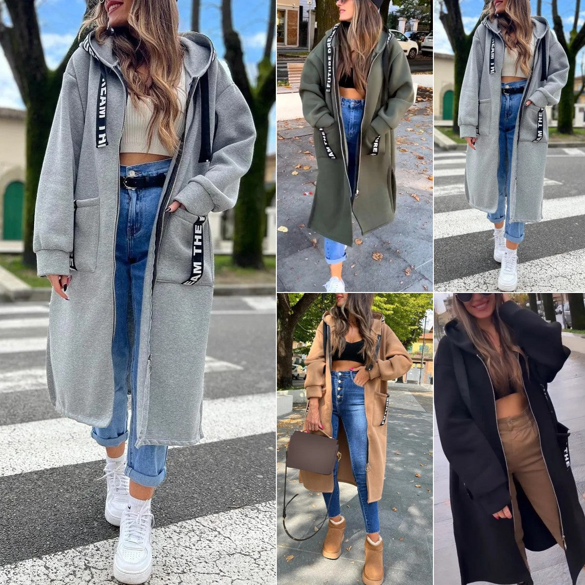 Oversize-Mantel mit Kapuze und langem Schnitt für Damen