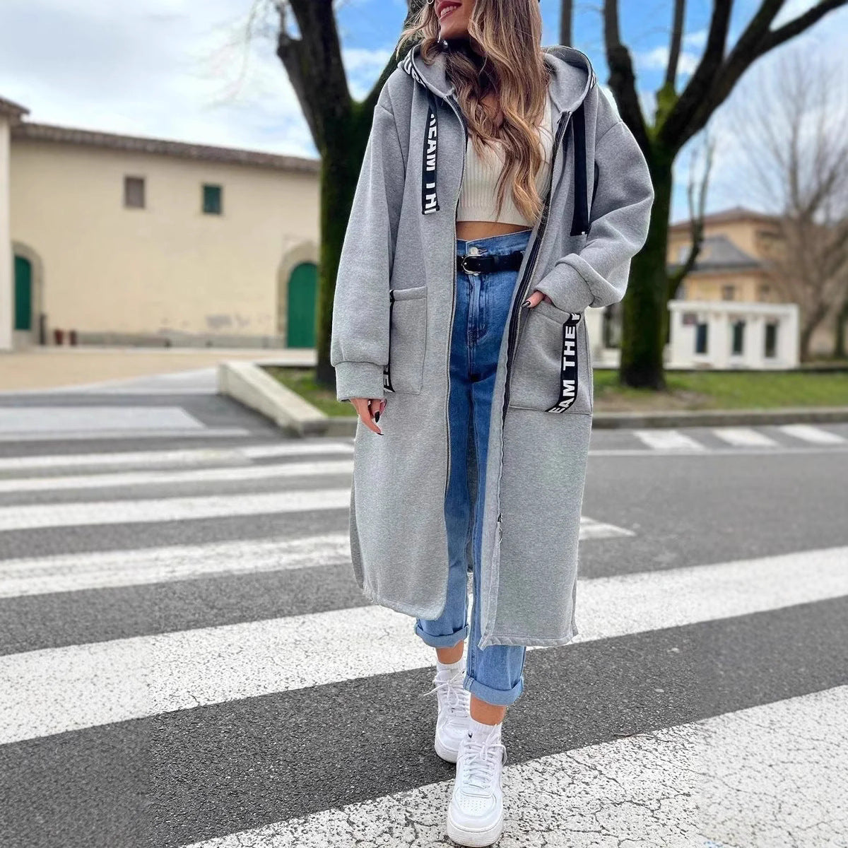 Oversize-Mantel mit Kapuze und langem Schnitt für Damen