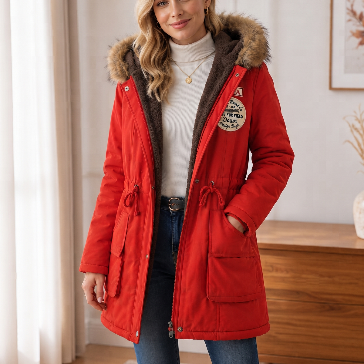 Parka mit geradem Schnitt und Kapuze für Damen