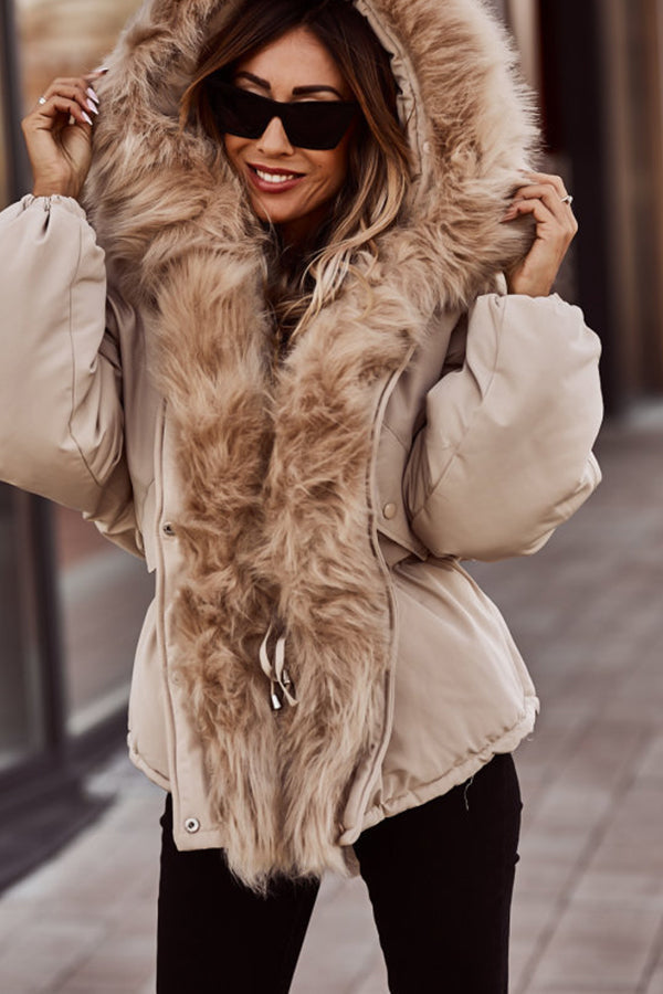 Parka Damen gefüttert, Oversize mit Kapuze und Kunstfellbesatz