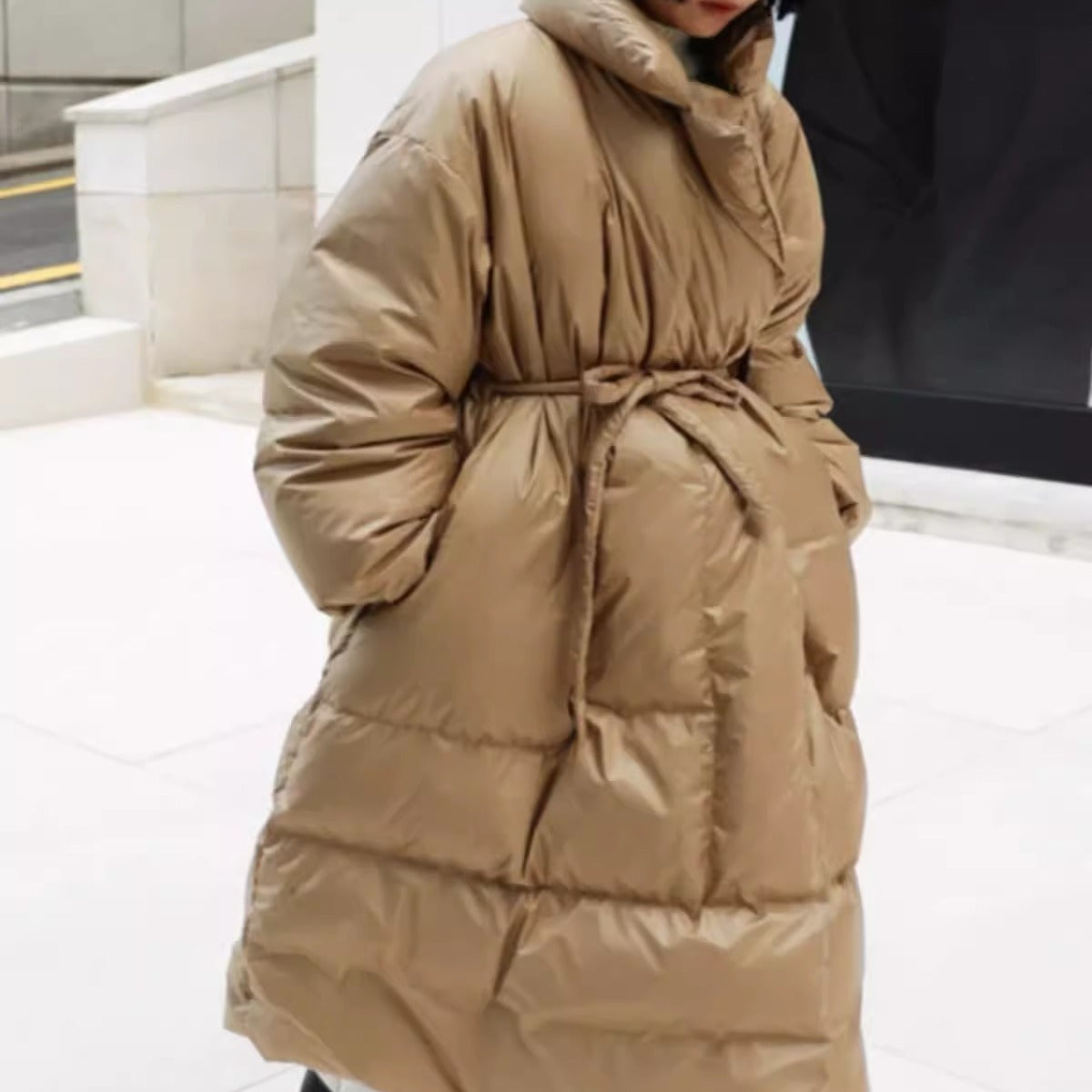 Parka mit Wickelgürtel und Stehkragen für Damen