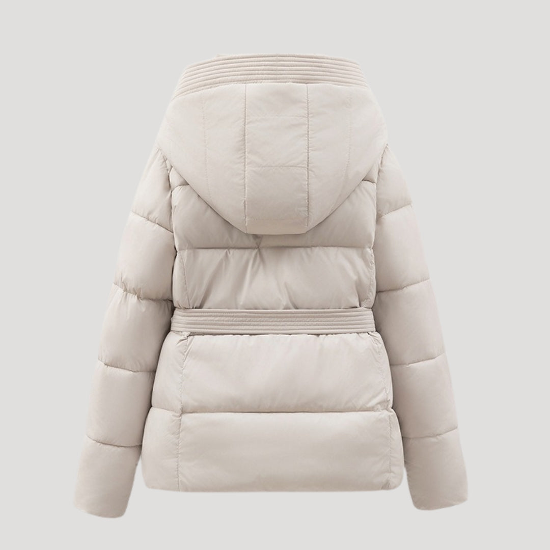 Pufferjacke mit Kapuze und Taillengürtel für Damen
