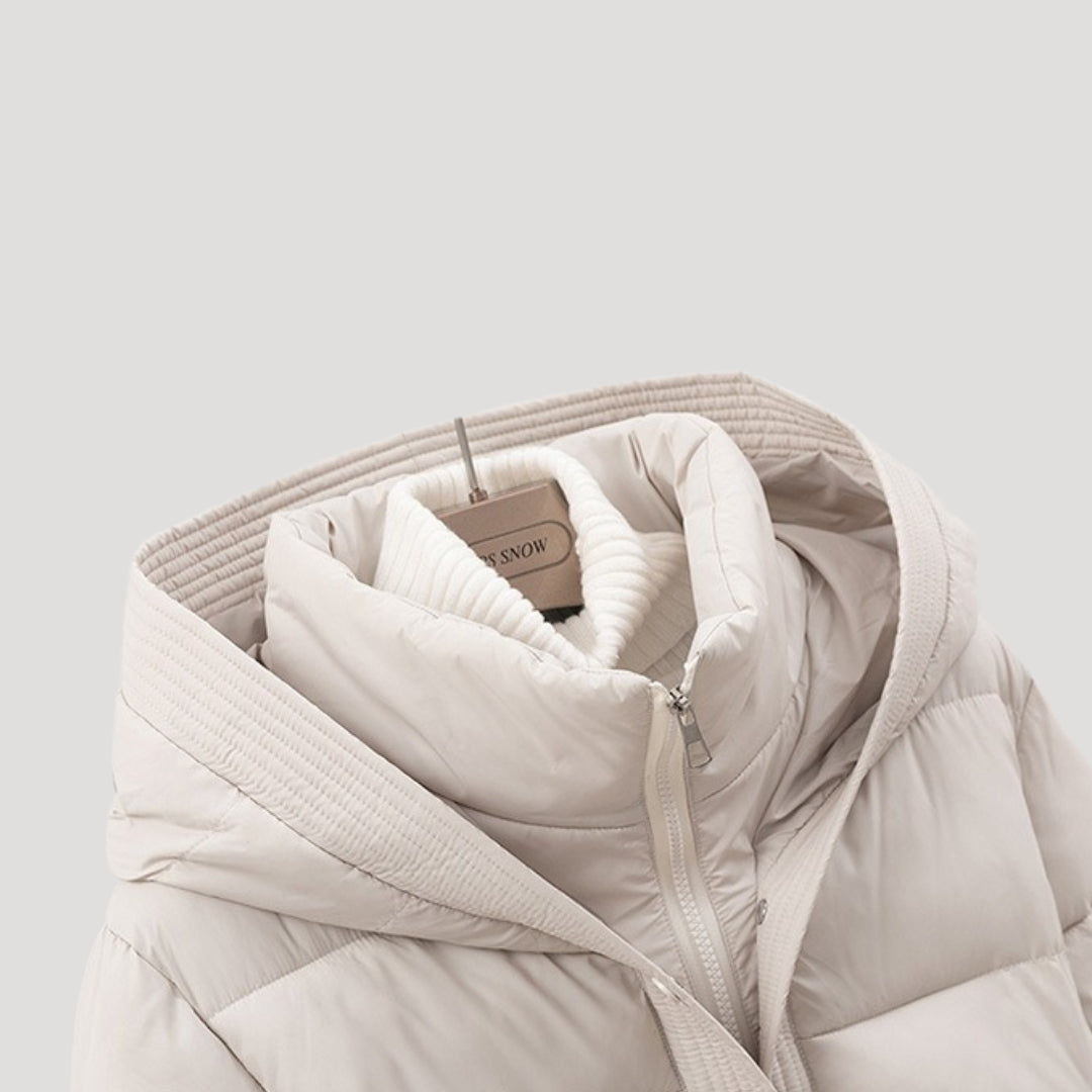 Pufferjacke mit Kapuze und Taillengürtel für Damen