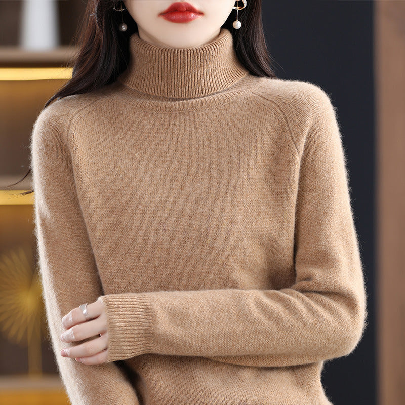 Pullover mit Hochkragen und Raglanärmeln für Damen - Kamelbraun