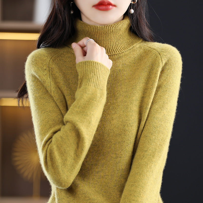 Pullover mit Hochkragen und Raglanärmeln für Damen - Senfgelb