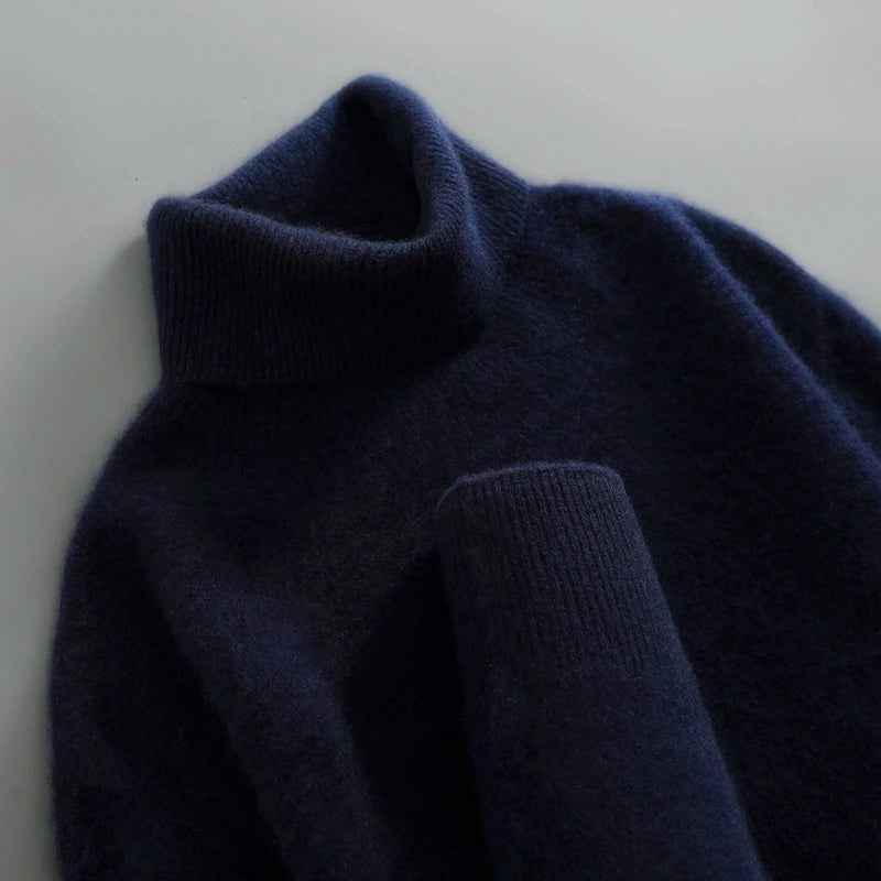 Wollpullover mit Rollkragen und lockerem Schnitt für Damen - Marineblau