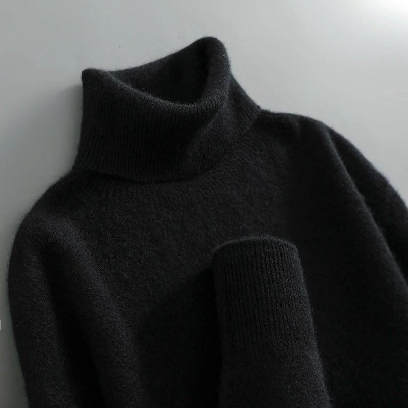 Wollpullover mit Rollkragen und lockerem Schnitt für Damen - Schwarz