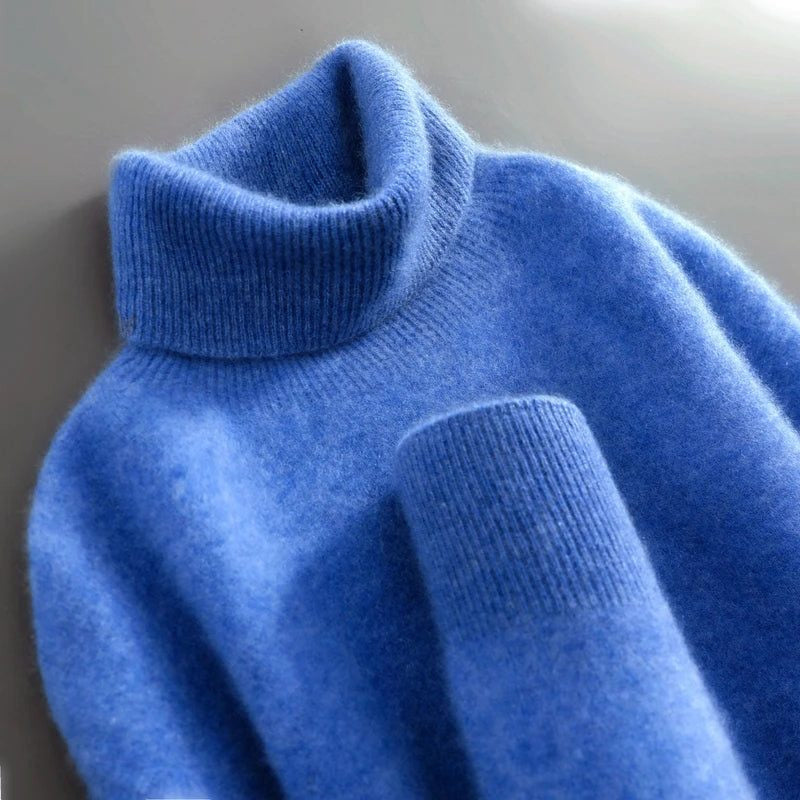 Wollpullover mit Rollkragen und lockerem Schnitt für Damen - Blau