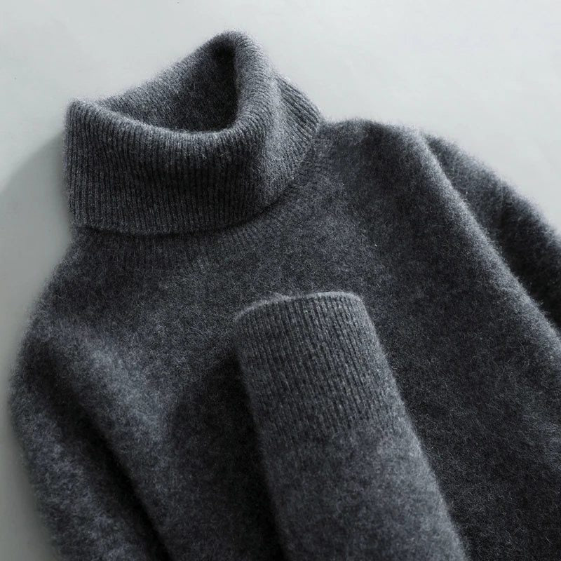 Wollpullover mit Rollkragen und lockerem Schnitt für Damen - Dunkelgrau