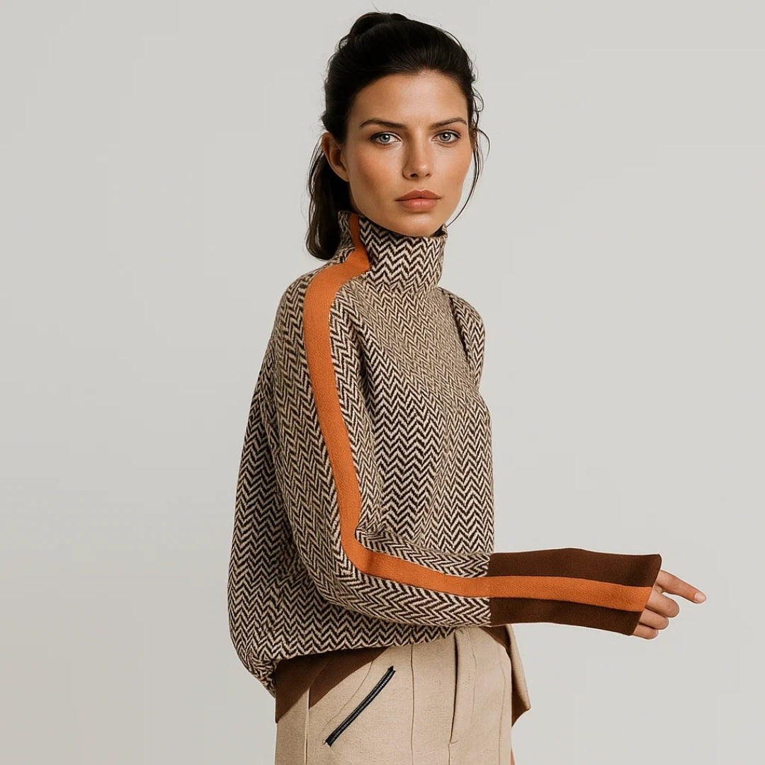 Pullover mit Stehkragen und Kontraststreifen für Damen