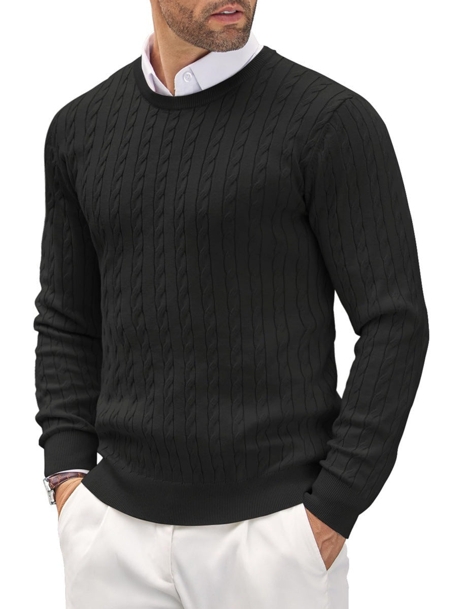 Strickpullover Herren aus Baumwollmischung, schmal mit Zopfmuster - Schwarz