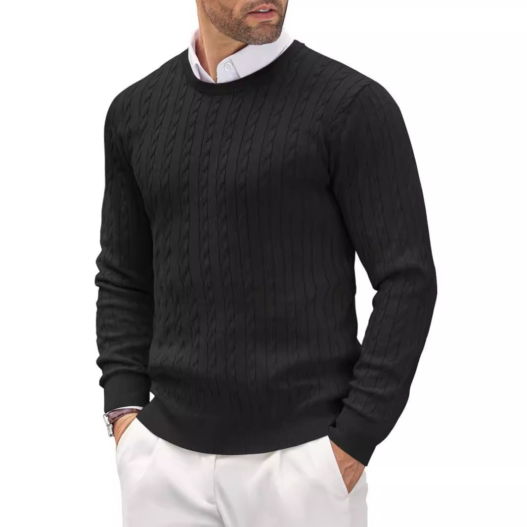 Strickpullover Herren aus Baumwollmischung, schmal mit Zopfmuster
