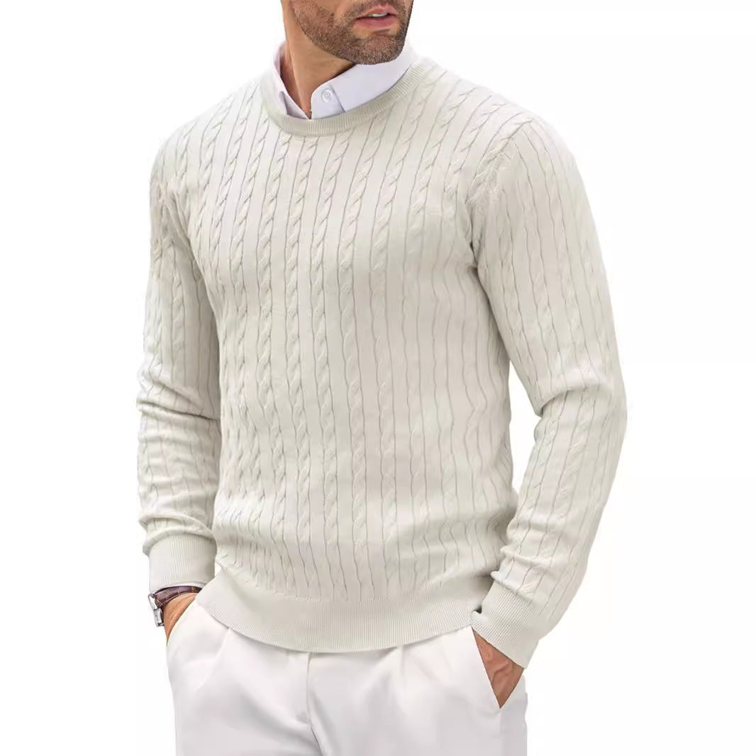 Strickpullover Herren aus Baumwollmischung, schmal mit Zopfmuster