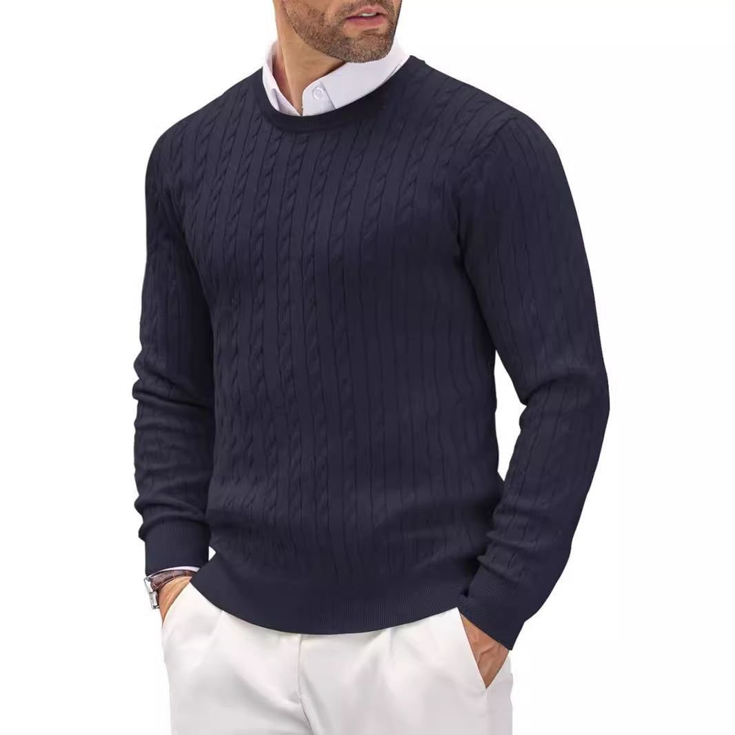 Strickpullover Herren aus Baumwollmischung, schmal mit Zopfmuster