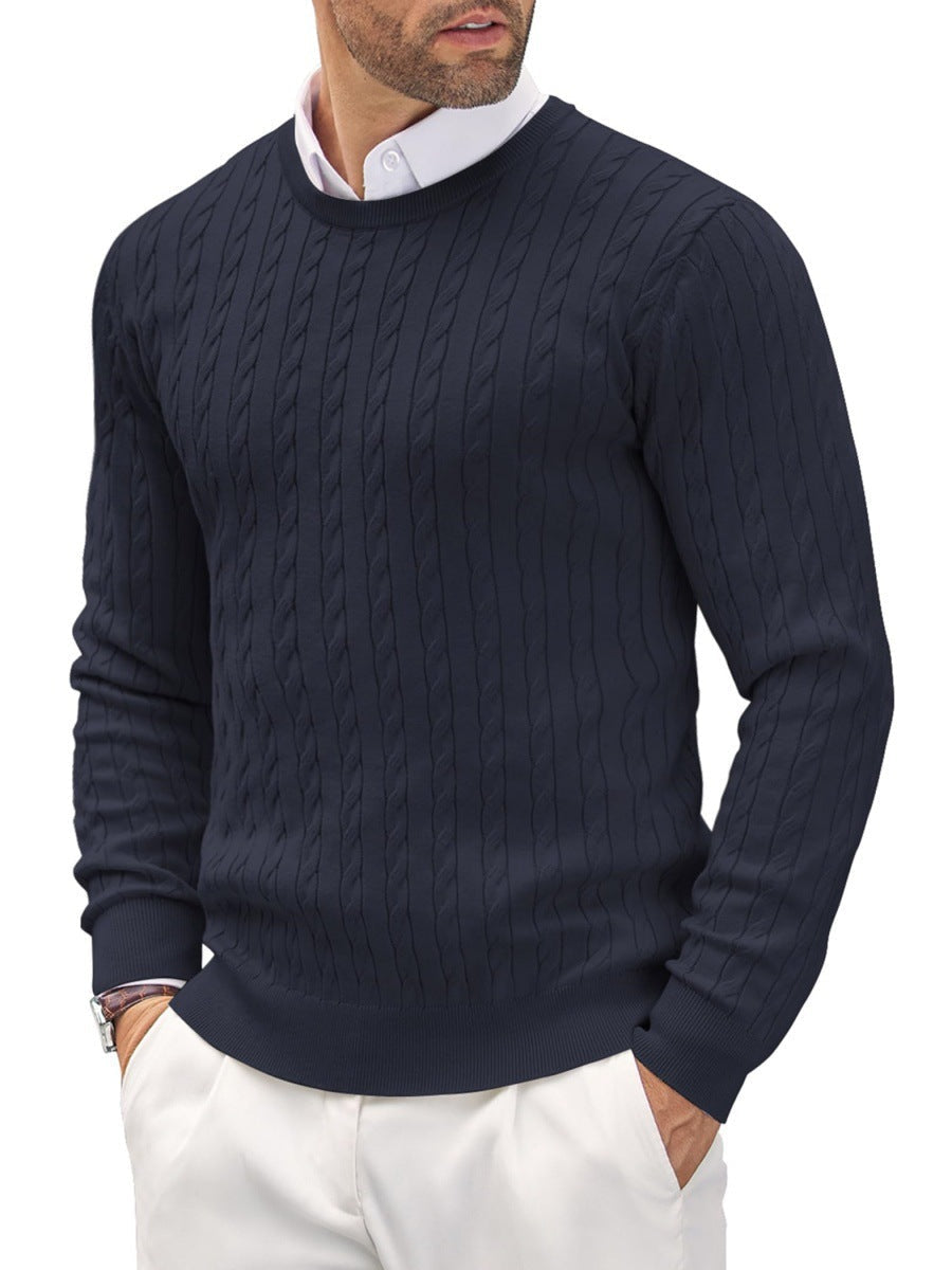 Strickpullover Herren aus Baumwollmischung, schmal mit Zopfmuster - Marineblau