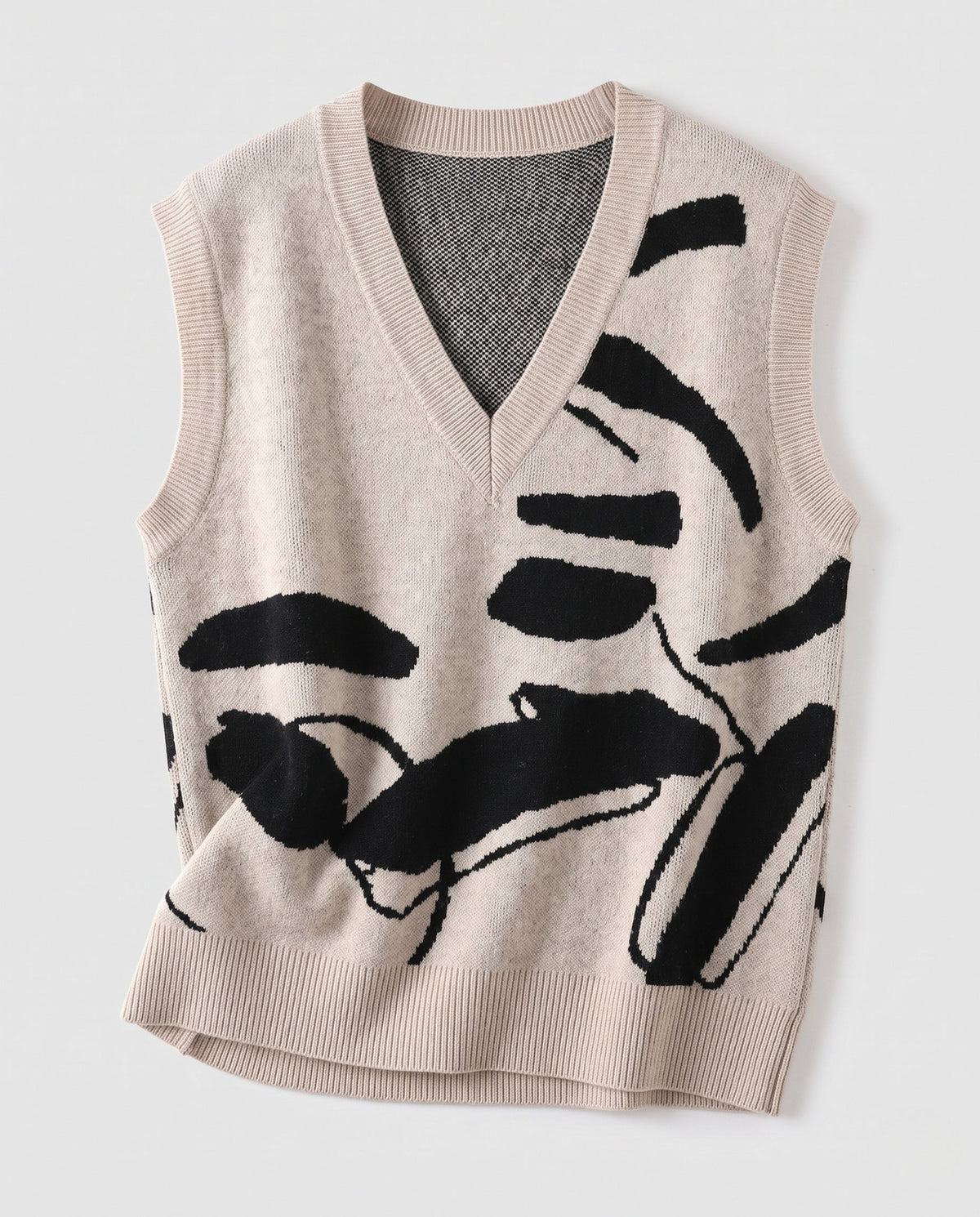 Pullunder mit V-Ausschnitt und Jacquardmuster für Damen - Beige