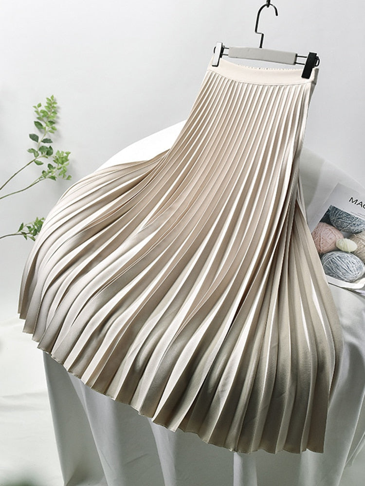 Rock mit Plisseefalten und hoher Taille für Damen - Beige