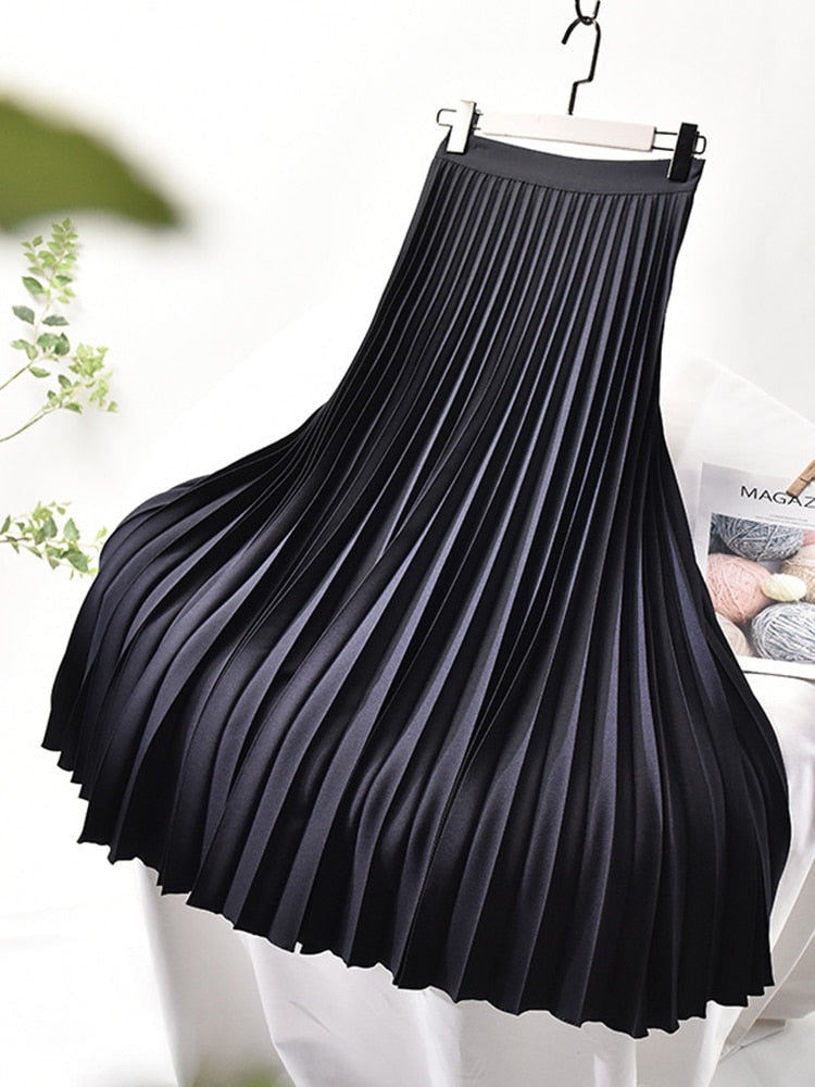 Rock mit Plisseefalten und hoher Taille für Damen - Blau